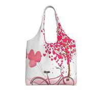 Valentine's Day Romantic Heart Trees Bicycle Print Canvas Tote Bags for Women Reusable Grocery Bag Large Gym Canvas Cloth Pouchportable Shopping Handbag