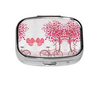 Valentine's Day Romantic Heart Trees Bicycle Print Pill Box 2 Compartment Medicine Pill Case,Portable for Pocket Or Purse Pill Box Decorative Metal Medicine Organizer