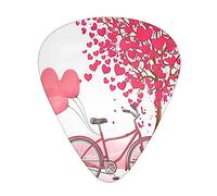 Valentine'S Day Romantic Heart Trees Bicycle Printed Guitar Picks With Organizer Storage Box 0.46 0.71 0.96 Mm Includes Thin Medium Heavy For Bass Electric Acoustic Guitars Ukulele 12 Pack