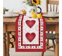 Valentine's Day Romantic Love Heart Table Runner 36 Inches Long, Kiss Lips Texture Red White Washable Table Runners Heat-Insulation Kitchen Dining Table Decorations for Home Party Decor 13x36in