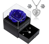 Valentines Day Rose Gift for Her, Eternal Real Rose Gift for Women Love You Forever Jewelry Gift Box, Preserved Rose with Silver Heart Chain Heart Necklace for Wife Valentine's Day Wedding Anniversary