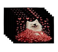 Valentine's Day Samoyed Dog Placemats Set of 6, 12x18 Inch, Fun Heart Puppy 6Pcs Table Mats for Dinning, Lover Pet Pattern Holiday Home Kitchen Decor