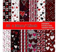 Valentine's Day Scrapbook Paper Pad 12×12,24 Sheets Double-Sided Black Red Love Valentine Patterned Scrapbooking Papers Pad for Holiday Cardmaking DIY Origami Decorative Craft Papers.