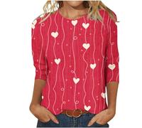 Valentine's Day Shirts for Women UK Womens Tops Trendy 3/4 Sleeve T Shirts Love Heart Print Tees Blouses Dressy Casual Shirts Crewneck Summer Tshirts Loose Flowy Shirt Tunic Tops