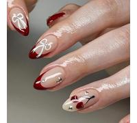 Valentine's Day Short False Nails With Bows Pattern Press On Nails French Tip Acrylic Artificial For Any Occasion Artificial Nail