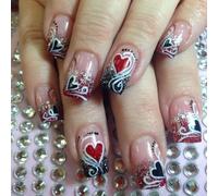 Valentine's Day Short False Nails With Glitters Lines And Heart Pattern Press On Nails Acrylic Artificial Nails 24Pcs