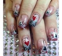 Valentine's Day Short False Nails with Glitters Lines And Heart Pattern Press on Nails Acrylic Artificial Nails 24Pcs