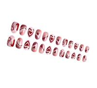 Valentine's Day Short Oval Press On Nails Stripes Heart Designs False Nails Manicure Nails Art for Women and Girls 24 Pieces Cute French Nail
