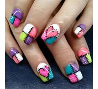 Valentine's Day Short Square Press On Nails With Lattice Heart Designs Glossy Acrylic False Nails Manicure For Women