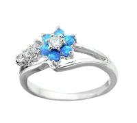 Valentine's Day Silver Rings For Women Non Tarnish Exquisite Ladies Ring White Opal Zircon Ring Copper (Blue, B)