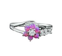 Valentine's Day Silver Rings For Women Non Tarnish Exquisite Ladies Ring White Opal Zircon Ring Copper (Red, E)