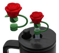 Valentine's Day Straw Covers Cap for Stanley Cup,Rose Flower Straw Toppers,10mm Silicone Straw Cover Straw Topper,Reusable Rose Flowers Dust-Proof Straw Tip Covers,Valentine's Gifts
