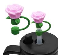 Valentine's Day Straw Covers Cap for Stanley Cup,Rose Flower Straw Toppers,10mm Silicone Straw Cover Straw Topper,Reusable Rose Flowers Dust-Proof Straw Tip Covers,Valentine's Gifts