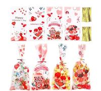 Valentine's Day Surprise Bags - Pack of 100 Romantic Clear Cartoon Gift Bags | Snacks Biscuits Sweets Storage Bags - For Anniversaries Children's Birthday Class Parties