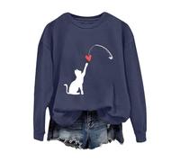 Valentine's Day Sweatshirt for Women Top Clothes Cute Cat Couple Love Romance Sweatshirt Sleeve Shirt Cat For Women Heart Design Valentine's Sweatshirt Women (Navy, XXL)