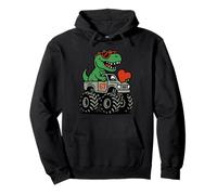 Valentines Day T rex Dinosaur Riding Truck Funny Boys Kids Pullover Hoodie