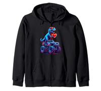 Valentines Day T rex Dinosaur Riding Truck Funny Dino Animal Zip Hoodie