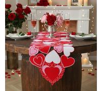Valentine's Day Table Runner - 38x176cm Red Heart Pattern Embroidered Hollow-Out Long Dining Table Runner, Romantic Home Decor for Anniversary, Marriage Proposal, Wedding Party