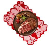 Valentine's Day Table Runner - Red Lace Valentine's Day Dining Room Decor with Hearts - Table Cloth for Romantic Party - for Parties and Birthdays, Themed Banquet, M