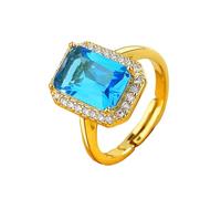 Valentine's Day Temperament Rectangular Sea Blue Full Colorful Gem Open Ring For Women High End Light Ring Jewelry For Women Fashionable And Versatile (B, One Size)