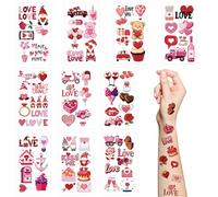 Valentine's Day Temporary Tattoos, 10 Sheets with Cute Love Gnome, Bear, Rose, Heart, Ring & Love Designs for Adults, Kids, Couples