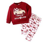 Valentine's Day Themed Long Sleeve Pullover and Pants Outfit Set for Toddlers Kids Valentines Gifts for Baby Girl Girls Joggers 10-11 Years Valentine Ve Clothes