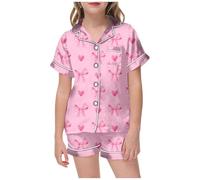 Valentine's Day Themed Printed Outfit Set for Girls Featuring Short Sleeve Button Top and Matching Shorts Baby Clothing Toddler Girl Valentines Gift for My First Outfit