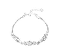 Valentine's Day Three Three Generations Bead Bracelet Light Versatile Handicraft Copper Plated Silver Hoop (Silver, One Size)