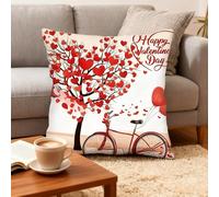 Valentine's Day Throw Pillow Covers, 17.5''x17.5'' Linen Heart Tree & Bicycle Cushion Cover Decorative Square Pillowcases with Invisible Zipper for Living Room Sofa Bedroom (Style 19)