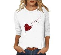 Valentines Day Tops for Ladies UK Casual 3/4 Sleeve Crewneck Tunic Shirts 2026 Fashion Love Heart Print T-Shirt Dressy Comfy Lightweight Going Out Blouse Loose Fit Tee