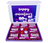 Valentine's Day Turkish Delight Gift Box, 8 Turkish Delight Bars and 4 Milk Chocolate Hearts, Purple Box