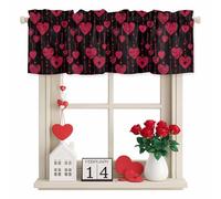 Valentine's Day Valance Curtain Abstract Boho Pink Falling Loves Sweet Heart Black Window Valances Rod Pocket Short Curtains Window Treatments for Kitchen Bedroom Bathroom Laundry 54" x 18"