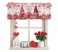 Valentine's Day Valance Curtain Red Couple Gnomes Heart Roses Love Tree Pink Window Valances Rod Pocket Short Curtains Window Treatments for Kitchen Bedroom Bathroom Laundry 54" x 18"