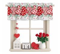 Valentine's Day Valance Curtain Red Stripe Plaid Heart Rose Petals Grey Plaid Window Valances Rod Pocket Short Curtains Window Treatments for Kitchen Bedroom Bathroom Laundry 56" x 16"