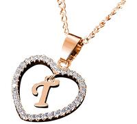 Valentine's Day Wedding Anniversary jewelry 26 Letters Alphabet A to Z Initial Cubic Zirconia heart pendant Women Necklace, Gift for Women Kids Child necklace - golden T Clever treatment
