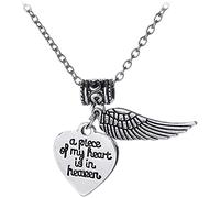 Valentine's day Wedding Anniversary jewelry A piece of My heart is in Heaven Carving heart Wing pendant Memorial Necklace, Gift for Women Kids Child NecklaceUseful and Professional
