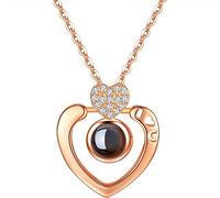 Valentine's Day Wedding Anniversary jewelry I love You 100 Languages Light Projection Round/heart pendant necklace Jewelry, Gift for Women Kids Child necklace - Rose Gold Heart Nice processing
