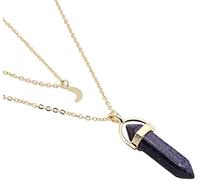 Valentine's Day Wedding Anniversary jewelry Women Hexagonal Prism Faux Turquoise moon charm Double Layer chain Necklace, Gift for Women Kids Child Necklace Professional