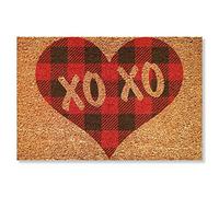 Valentine's Day Welcome Coir Doormat XOXO Buffalo Plaid Heart Romantic Indoor/Outdoor Decorative Doormats Farmhouse Entrance Rug Mats for Home Office Patio Housewarming Gifts 16x24 Inch