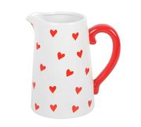 Valentine's Day White Flower Jug with Heart Print & Red Handle - Charming Decorative Vase for Blooms, Seasonal Décor, Elegant Centerpiece - Hand Wash Only, Not for Food or Drink Use