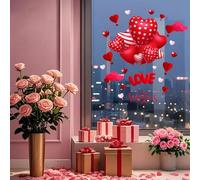 Valentine's Day Window Clings with Polka Dot Stripe Heart Design Reusable Window Stickers Winter Static Double-Sided Holiday Window Decorations for Wedding Anniversary Party Home Glass Door Decor