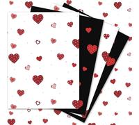 Valentine's Day Wrapping Paper - 4 Sheets of Red Hearts on White and Black Giftwrap - 70x50cm - Wedding, Anniversary, Engagement - Recyclable & Eco Friendly - Heart Wrapping Paper