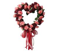 Valentines Day Wreath - Heart Shaped Valentine Garland, Floral Front Door Decor | Artificial Silk Flower Wedding Party Ornament, Romantic Love Theme Hanger For Wall Window Entrance Celebration