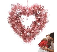 Valentine's Day Wreath, Heart Wreath for Front Door, Heart Shaped Valentine's Wreath Artificial Red Door Wreath, Home Decor with Ropes Romantic Garland Decoration for Valentine's Day
