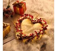 Valentine's Day Wreaths for Front Door, Christmas Wreath with Lights,Red Berry Wreath, Heart Shaped Wreath, Lighted Outdoor Christmas Wreath, Prelit Christmas Garland Christmas (Red)
