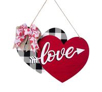 Valentine's Decor - Valentine's Decorations | Valentine's Sign | Rustic Wooden Wall Plate Sign | Double Heart Design Retro Love Wreath With Bow, Love Front Doorplate, Wedding Wooden Wreath Indoor