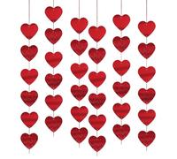 Valentines Decorations | 6Pcs String Glitter Hearts Garland with 36Pcs Hearts | Red Heart Decorations for Valentines Day Anniversaries Wedding Engagement Decorations