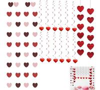 Valentines Decorations Hanging Red Heart Garland Set - 12 Spiral Swirls, 2 Glitter Heart Strings & 2 Two-Tone Hanging Banners (2m Each) - Romantic Reusable Party Decor for Wedding or Proposa
