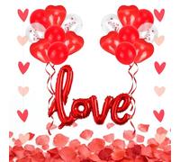 Valentines Decorations Set,Valentines Balloons Includes Love Balloon, Heart Balloons Rose Petals Hanging Garland And Red Ribbon For Confessions Proposals Valentine's Day Anniversaries Wedding Party