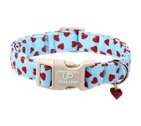 Valentine's Dog Collar, UP URARA PUP Pink Heart Adjustable Pet Collar with Bowknot Charm, Wedding Dog Accessories for Small Medium Large Dogs